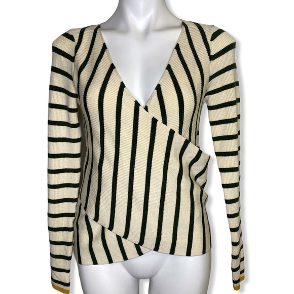 Moth Sweaters - Anthropologie Moth Cream Striped Wrap Top Sweater
